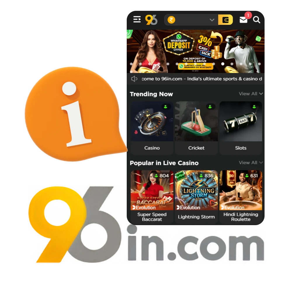 96in a globally recognised casino awaits users from India.