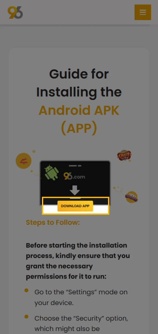 Click on the “Download App” button to download 96in apk file.