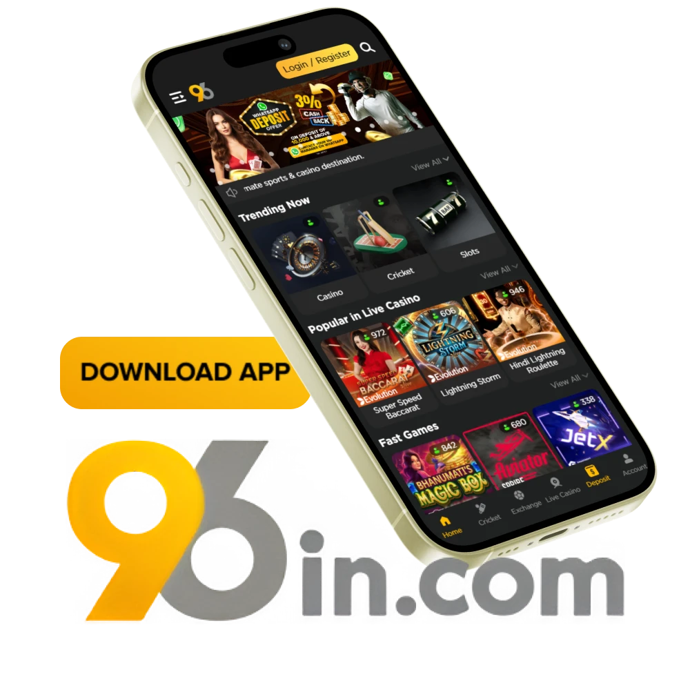 Download the 96in mobile app and enjoy betting and gaming.