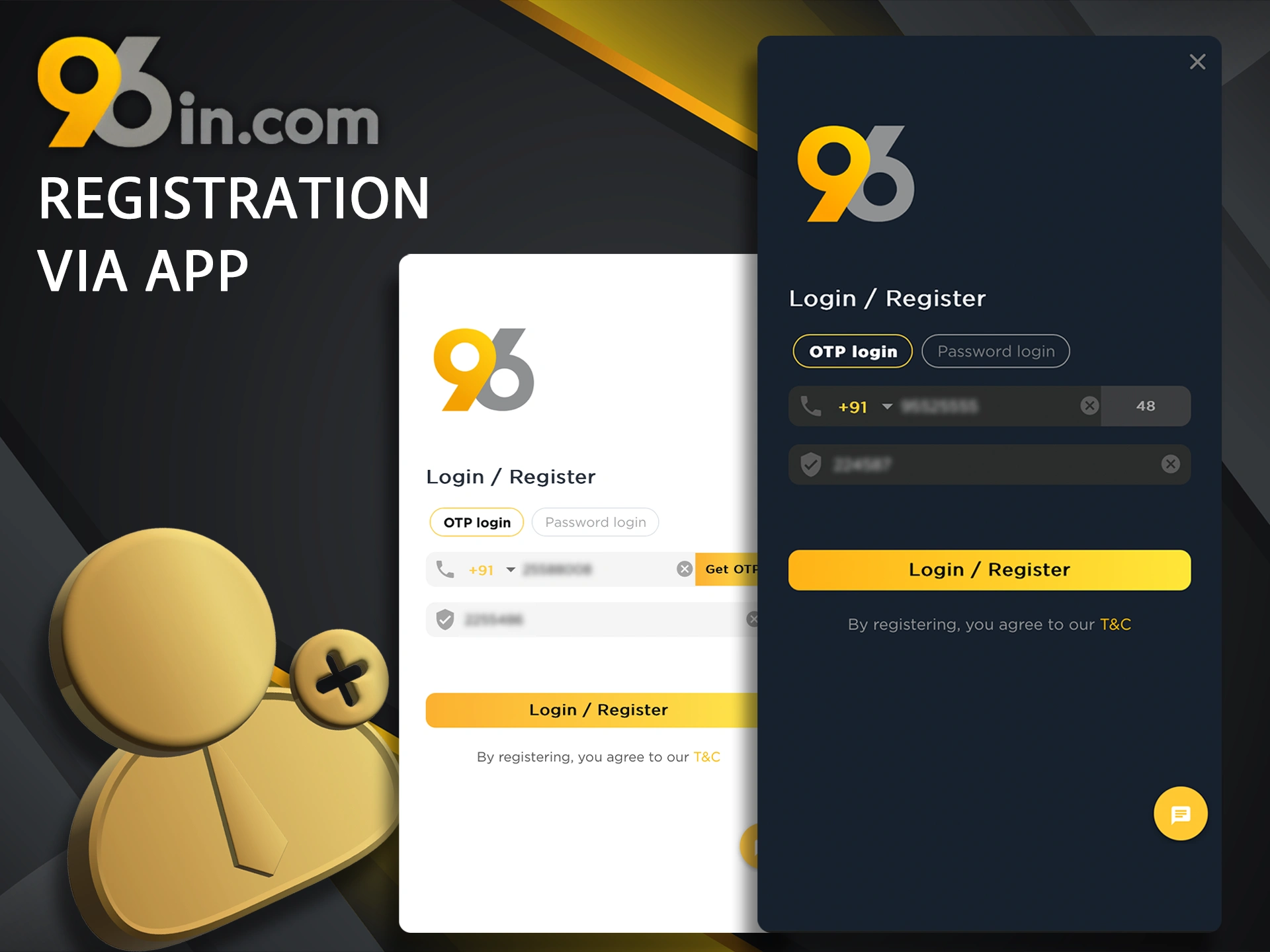 Use the 96in app to sign up for an account with 96in.