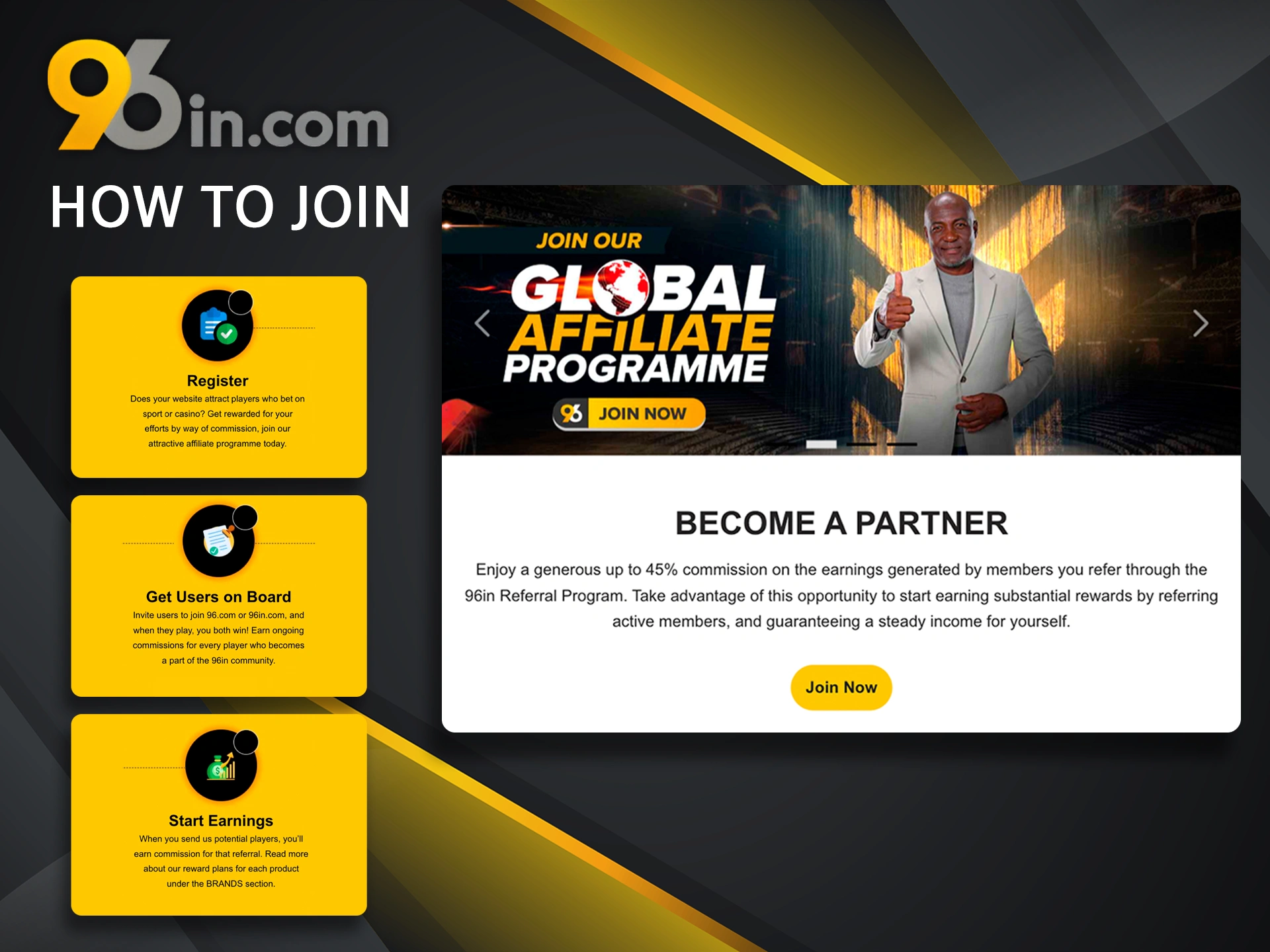 Learn how to join the Affiliate program offered at 96in.