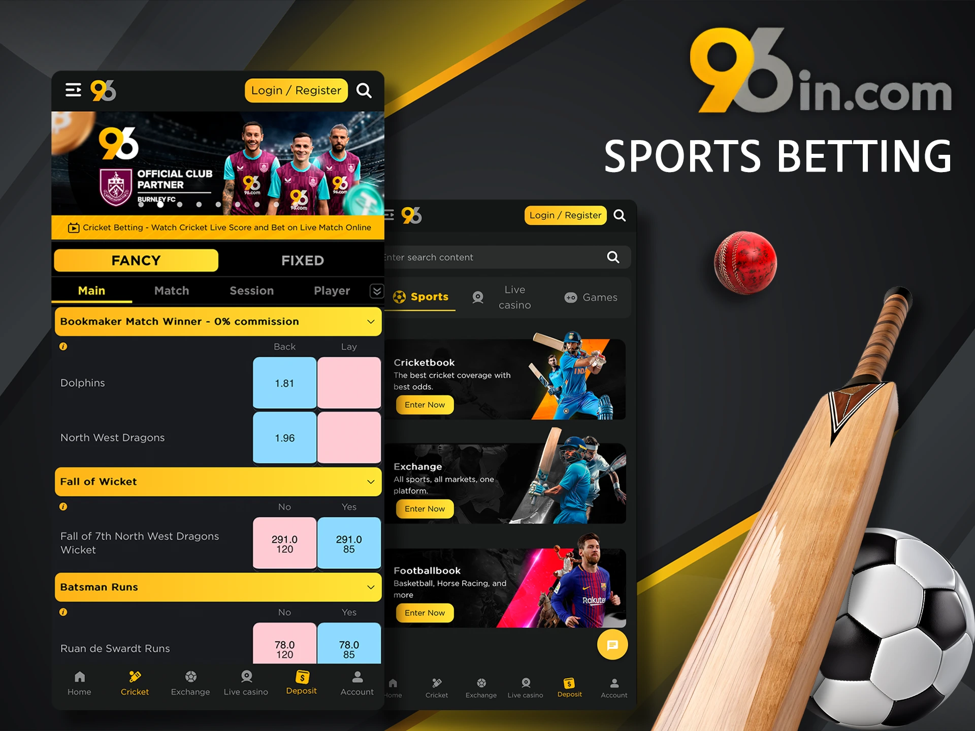 Don't miss important sporting events by betting on the 96in app.