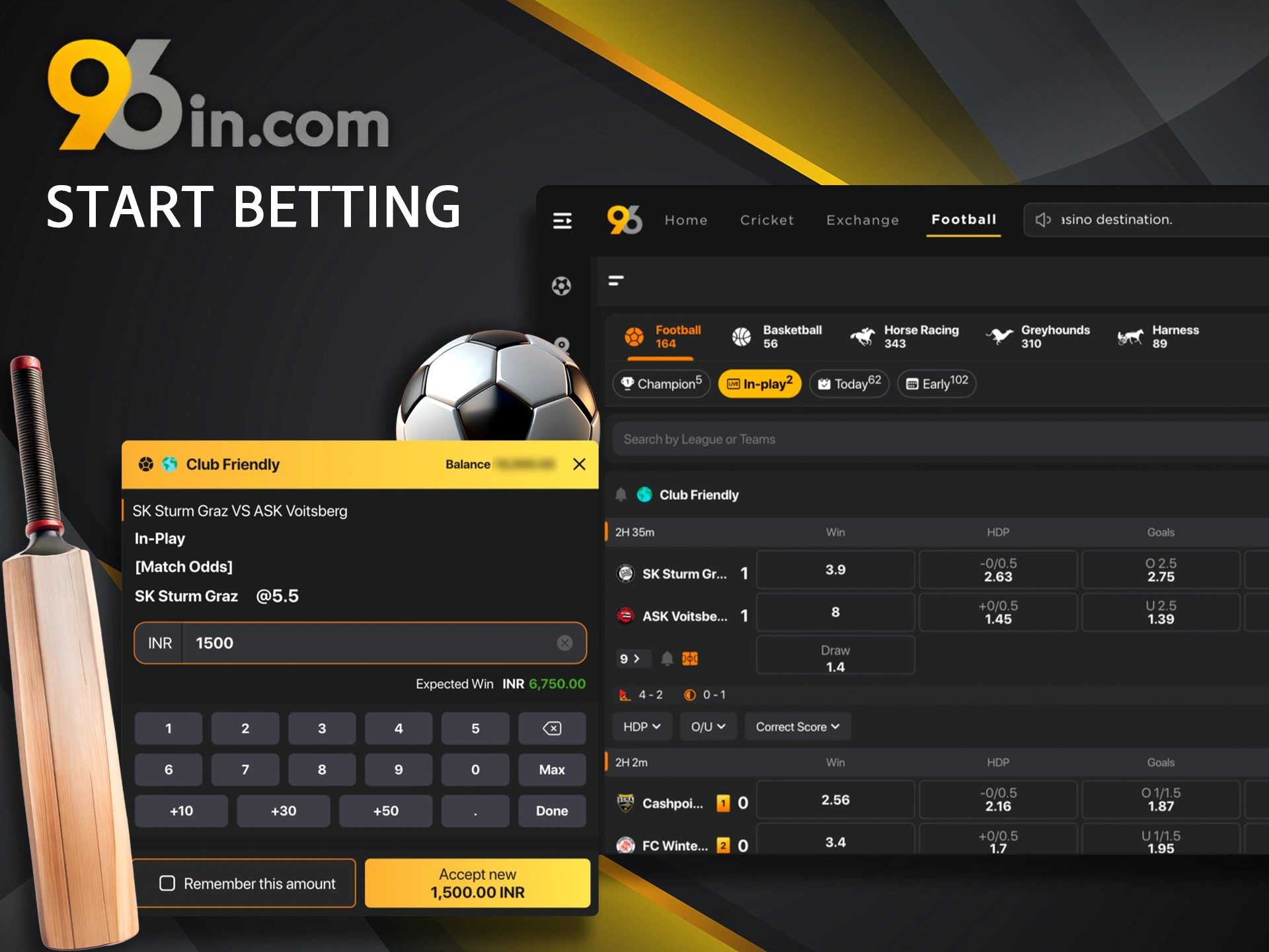 Select events and sports betting size at 96in.