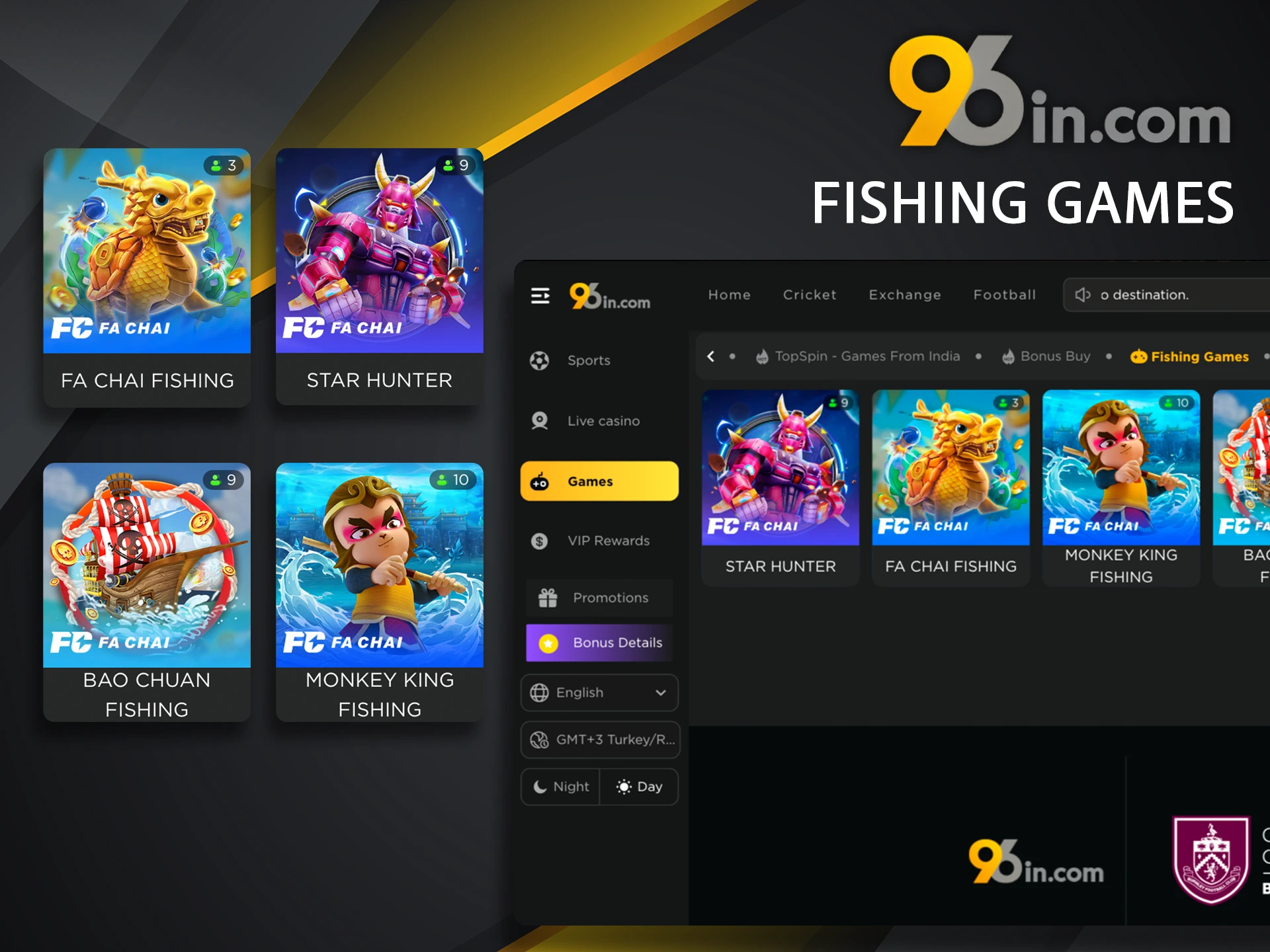 Pick up your winnings from Fishing games in the 96in section.