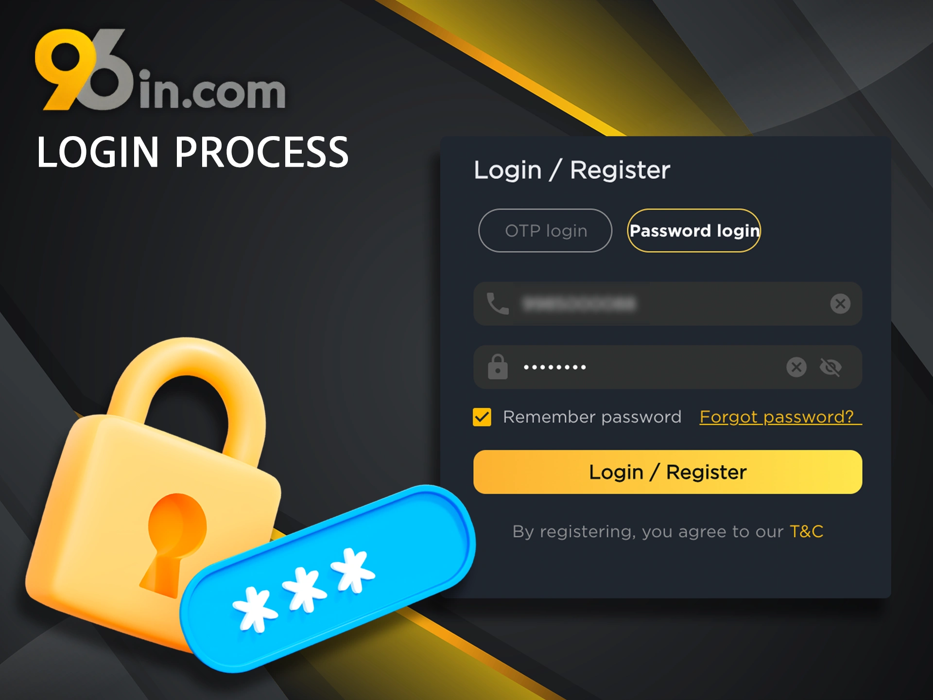 Fill out the required fields to log into your 96in account.