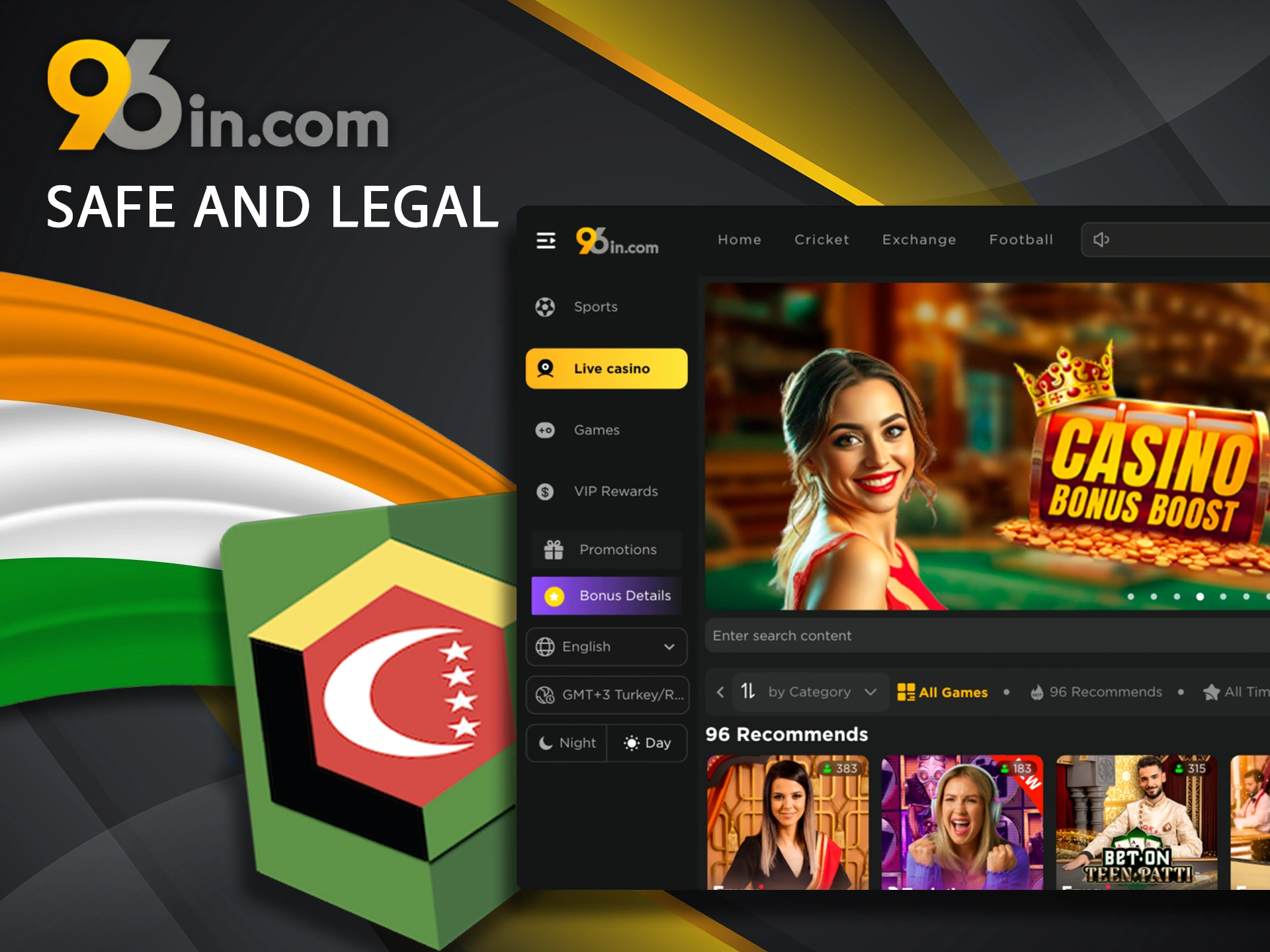 96in is licensed as well as safe and legal for users from India.