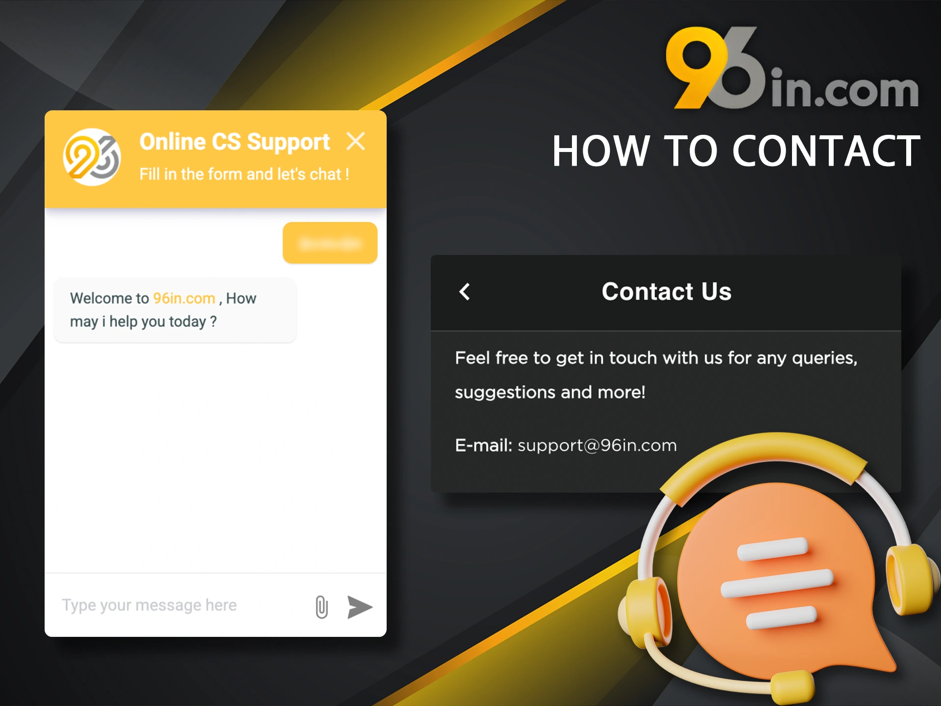 Find out how to get in touch with the 96in team using contacts.