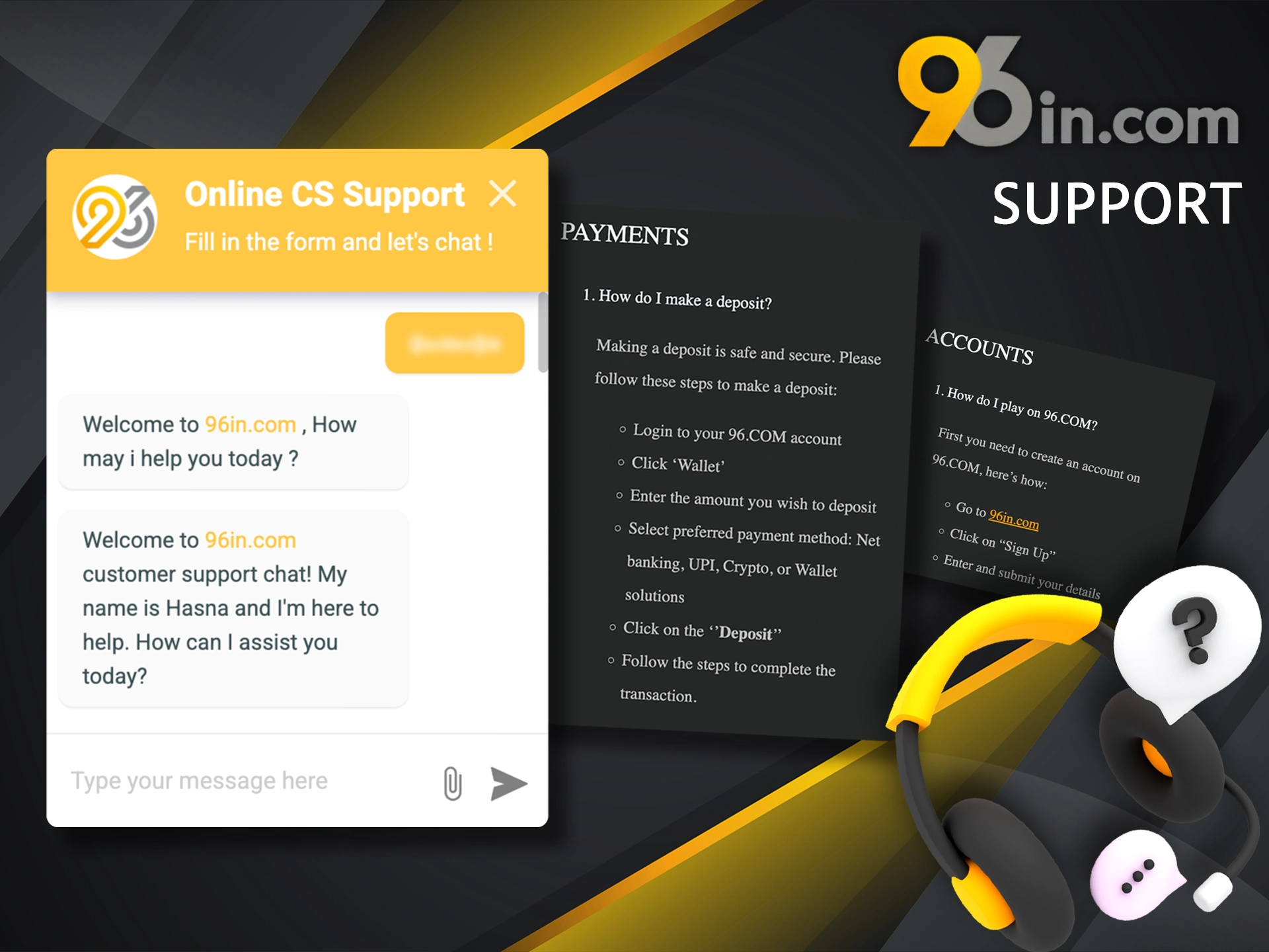 Get answers to your questions using support from the 96in team.