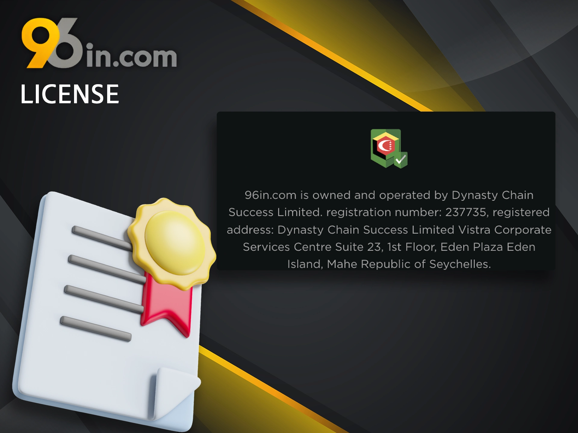 Learn more about the license that 96in holds.