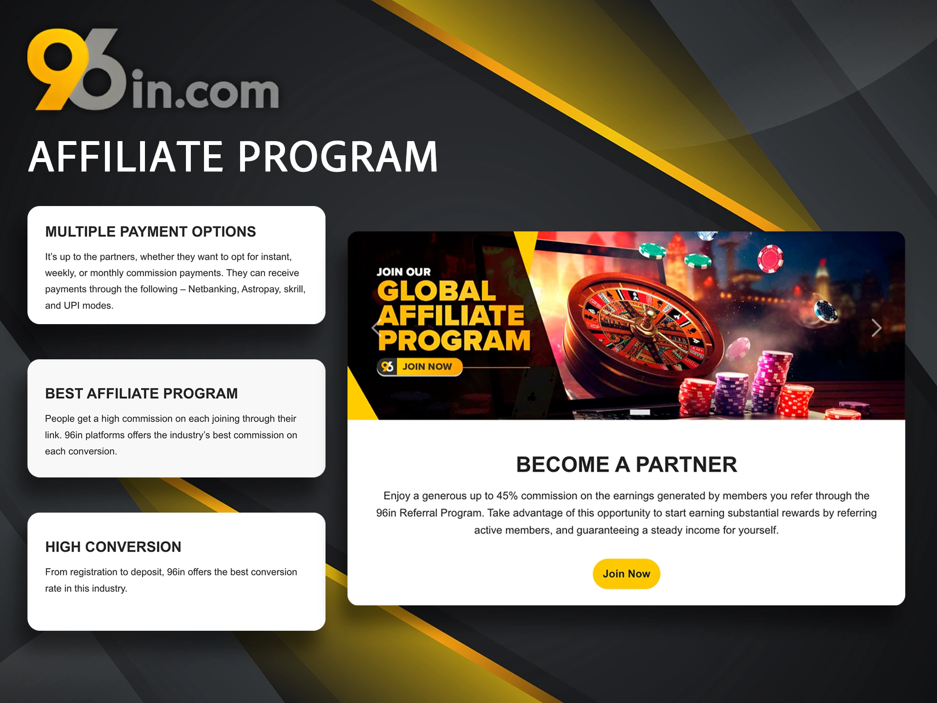 Join the 96in Affiliate program and start earning.