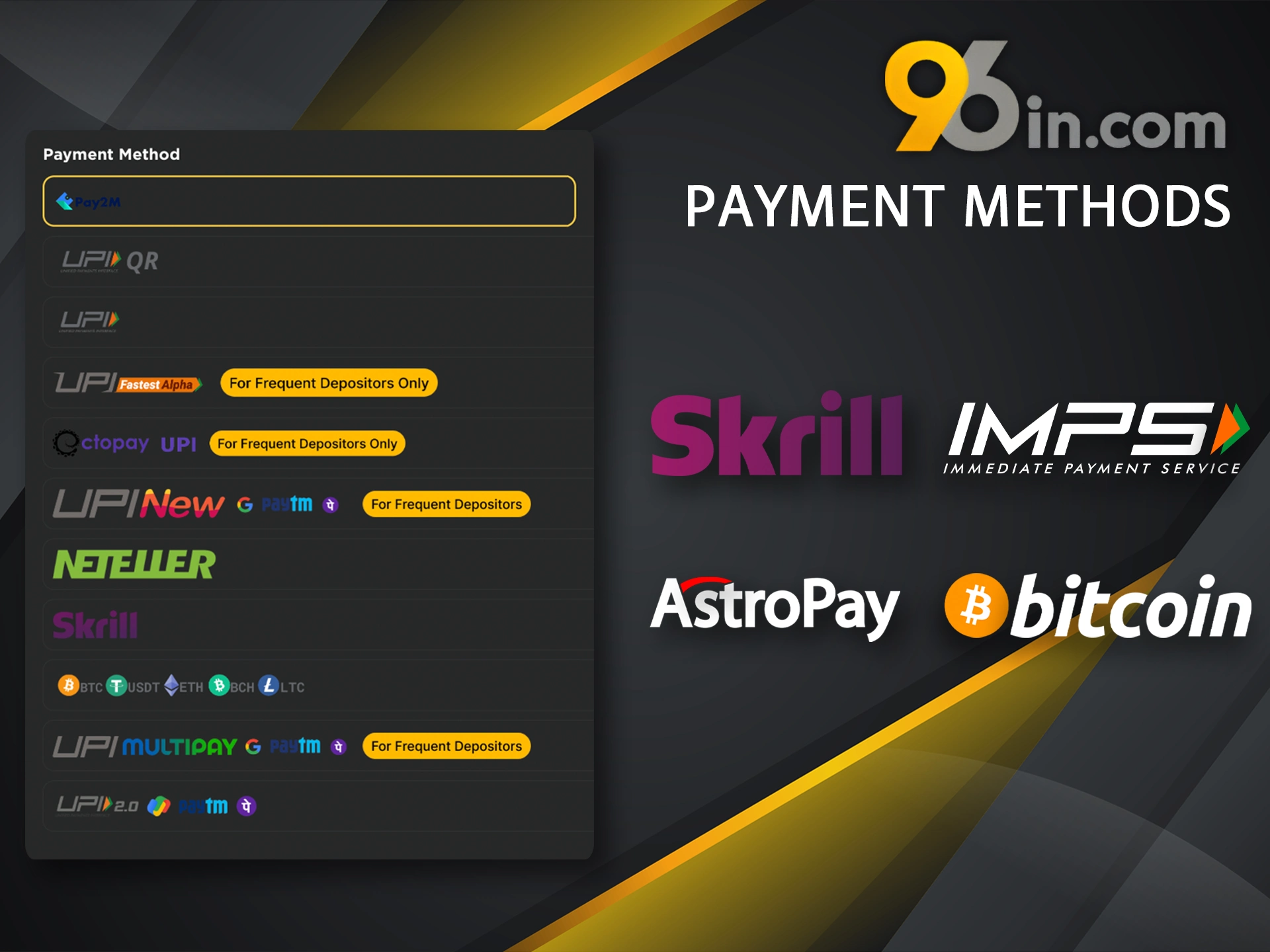 Use any convenient method to transact 96in account.