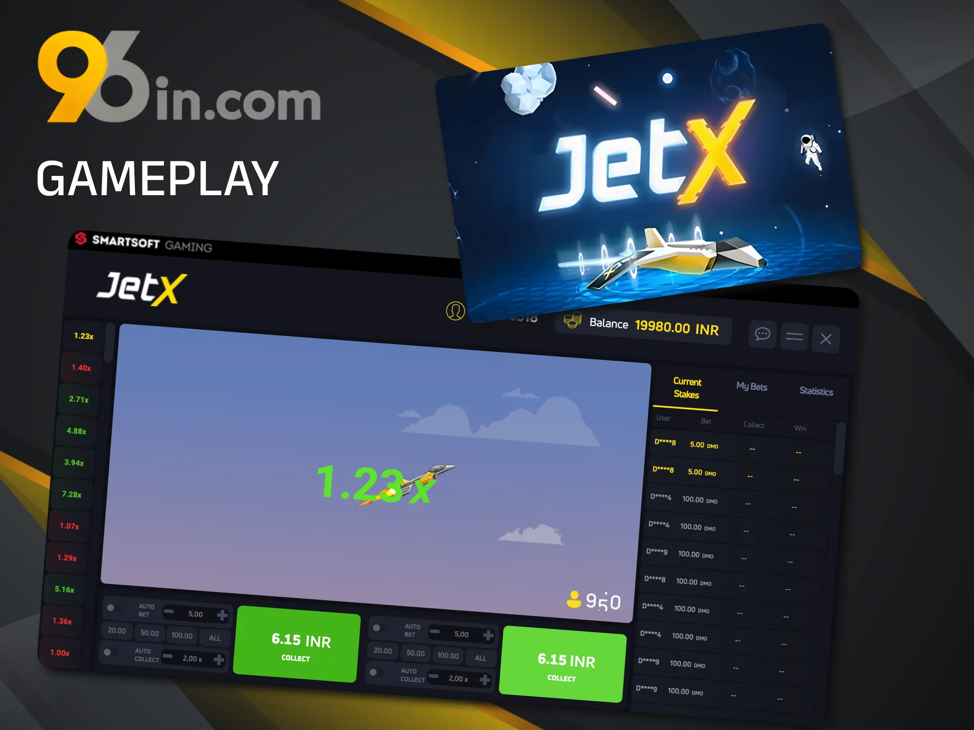 Enjoy dynamic betting in JetX at 96in, where the plane’s multiplier grows until you collect.