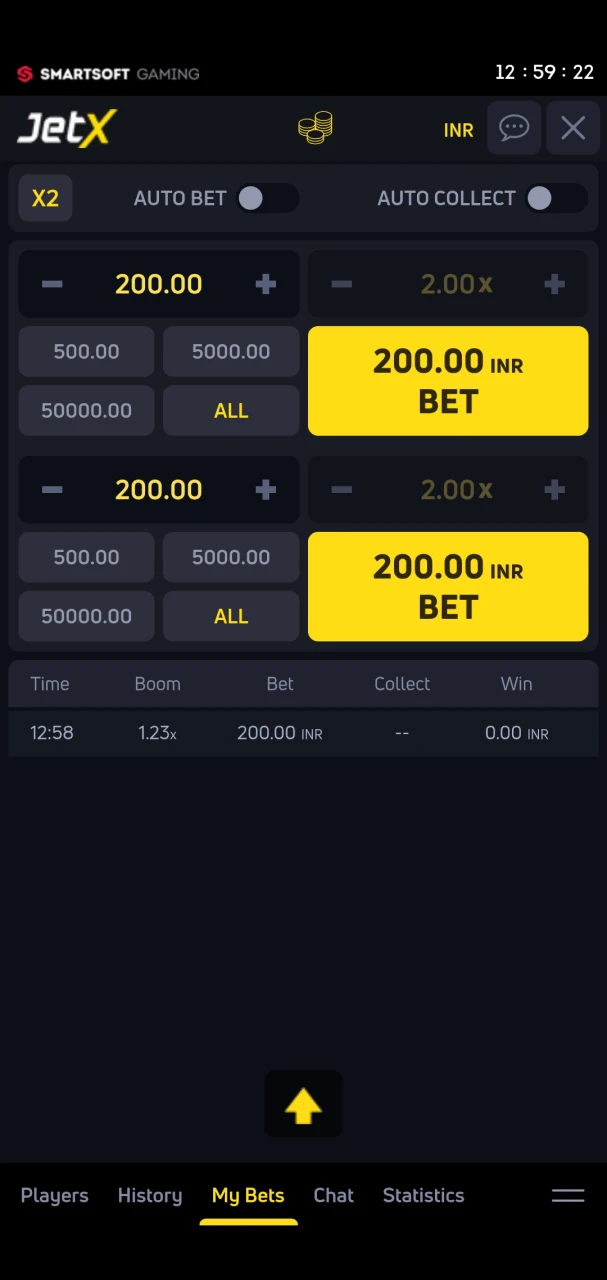 See all your JetX bets placed on the 96in platform.